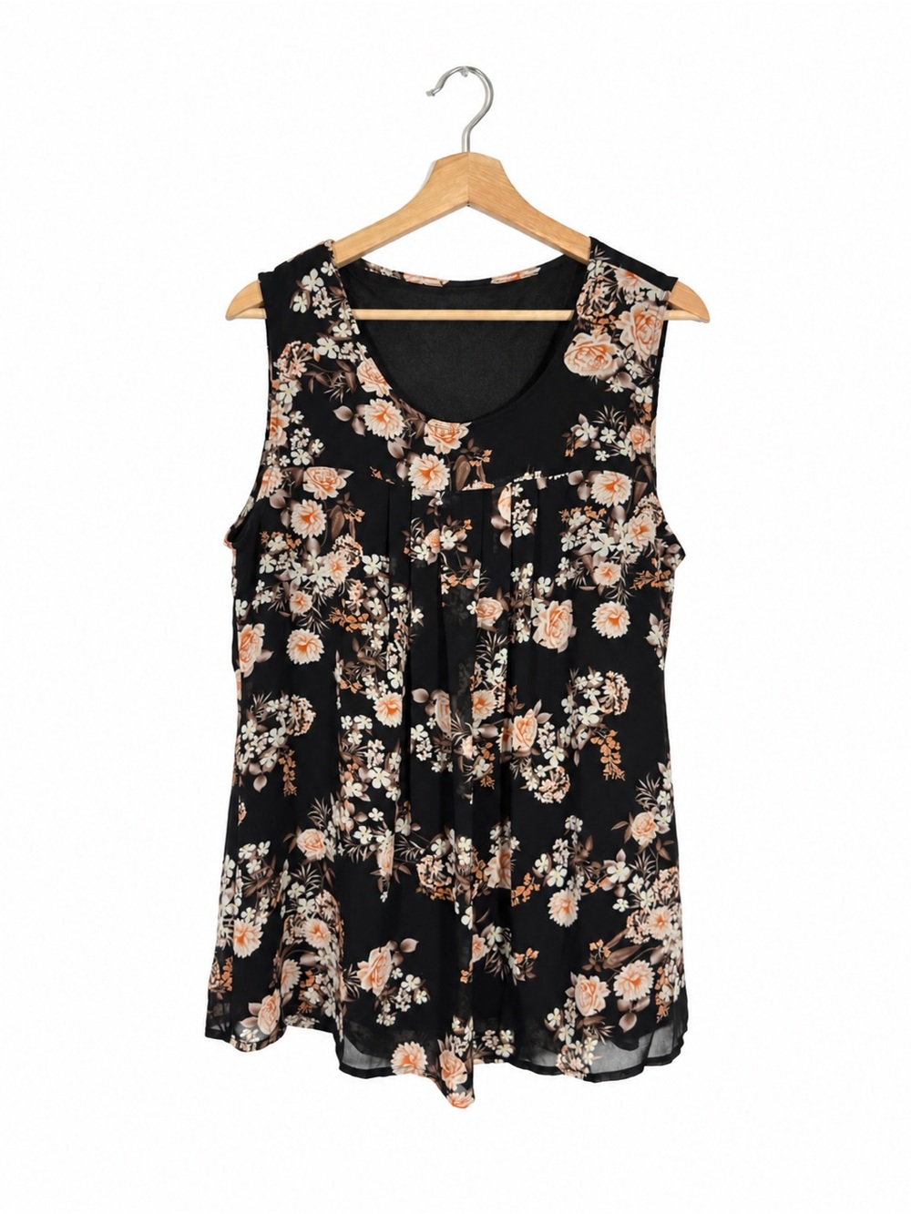 Timeson Women's Floral Top Pleated Sleeveless Blouse Medium Business Casual Fall